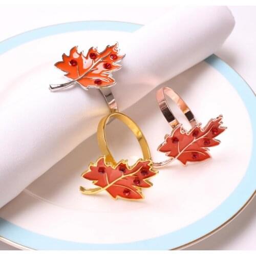 6pcs/set Drop Oil Orange Maple Leaf Napkin Buckle Halloween Table Ornament Leaf Napkin Buckle Napkin Ring Paper Towel Ring Decor