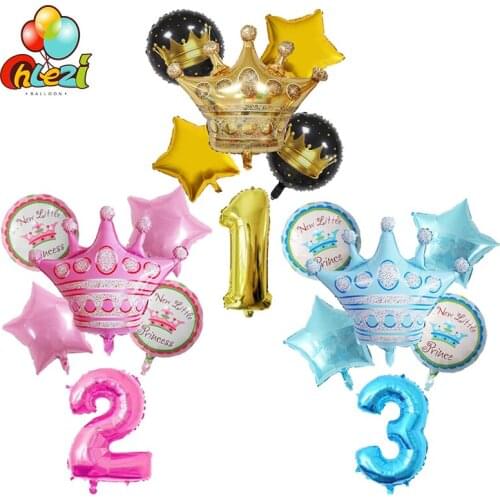 6pcs Gold pink blue crown balloons 32inch Number Foil balloon Birthday Party decoration Kids baby shower Star Helium Ballon