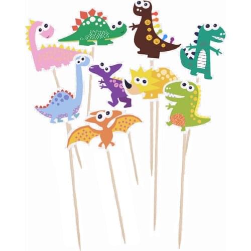 9pcs/set Dinosaur Cake Toppers Birthday Children Party Cartoon Dinosaur Dessert Cake Decoration Jungle Theme Cakes Insert