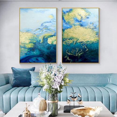 Fresh Abstract Art Canvas Painting Posters and Prints Wall Art Canvas Yellow Blue Abstrac Art Pictures Living Room Nordic Decor