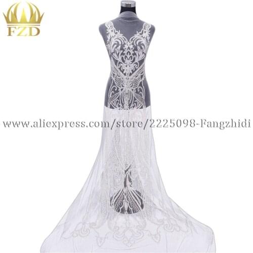 FZD 1 Set Crystal Bridal Applique Bodices Long Craft Patches Rhinestone Appliques Beads for Wedding Evening Dress Patches