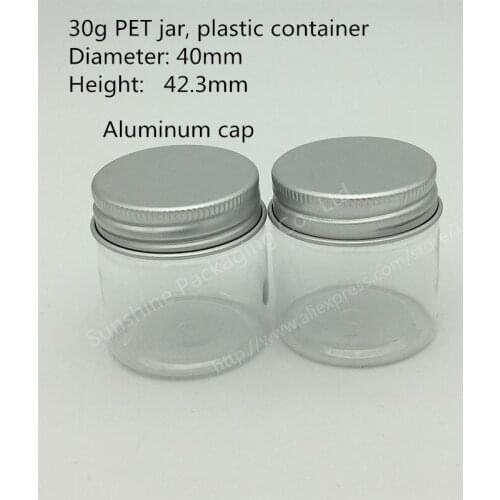 Free shipping 500pcs 30g Clear Plastic Cream Jar Small Empty PET Bottle With Aluminium Screw Cap Cosmetic Packaging