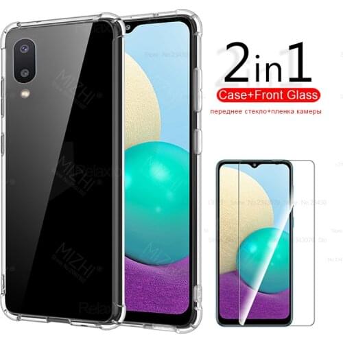 2-in-1 case + protective camere glass for samsung galaxy a02 screen protector for samsung a02 a 02 02a a022f back cover coque