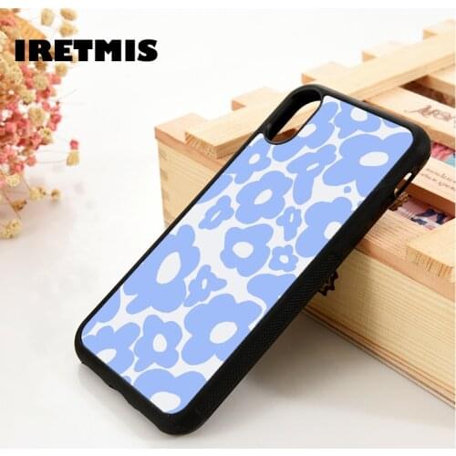 Iretmis 5 5S SE 2020 6 6S Silicone Phone Case Cover for iPhone 7 8 Plus X Xs 11 12 MINI Pro Max XR Hippy Flowers Swirl Blue
