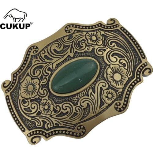 CUKUP New Design Floral Pattern Solid Brass Buckle Metal with Real Jade for 3.7-3.9cm Wide Belt Paties Buckles Only Men BRK002