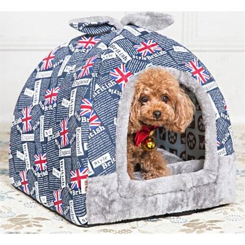 Dog House Warm Soft Pet Bed Foldable Dual-use Waterproof Bottom Cute Shape Cartoon Print Kennel house For Cat