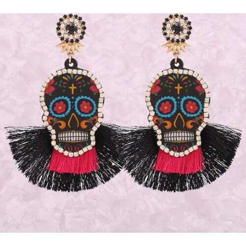 Statement Skeleton Head Oorbellen Handmade Resin Crystal Pendant Earrings For Women Bohemian Tassel Earrings Fashion Jewelry