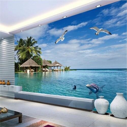 Beibehang Custom Photo Wallpaper Stickers Seaside Background Wall papel de parede 3d para sala atacado wallpaper for walls 3 d