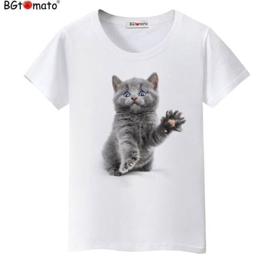 BGtomato T shirt Lovely beautiful cute cat top tees Short sleeve casual t shirt women Cheap price brand kawaii tshirt