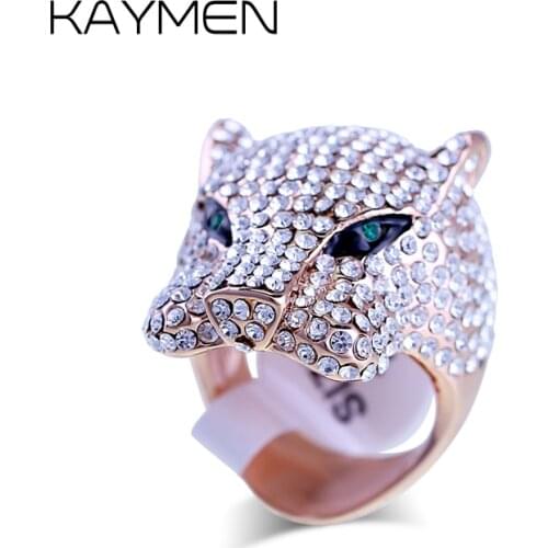 Kaymen personality leopard head design gold AAA CZ wedding ring men and women statement ring fashion jewelry wholesale 00263