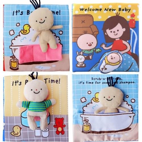 Baby Early Education Puzzle Cloth Book Teach Bath And Bathroom With Ring Paper Book Baby Story mall Dolls Activity Quiet Books