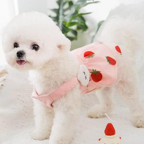 Summer Pet Clothes Strawberry Princess Dress Dog Thin Sweet Dress Woven Cloth Strawberry Cloud Teddy Clothing for Small Dog Cat