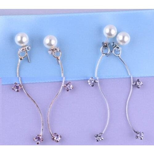 Fashion personality imitation pearl stud earrings earrings Woman Temperament long earrings wholesale Keep color-Prevent allergy