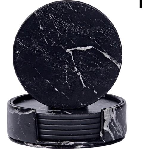 Hot PU Leather Coasters with Holder Round Cup Mat Pad Set for Home Kitchen sy998