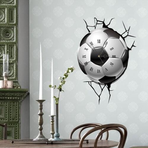 3D View Wall Clock Football Soccer Ball DIY Wall Stickers Background Living Room Bedroom Decoration Self-Adhesive Stickers