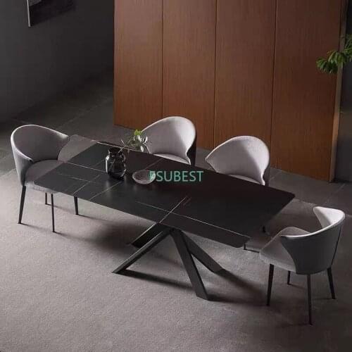 New Rectangular Italian Marble Top And Metal Leg Mesa De Marmore Dining Table Set