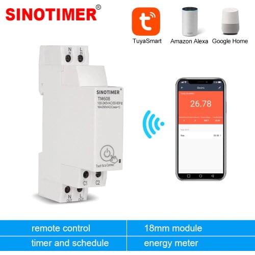 18mm Single Phase Digital Timer Switch Remote WiFi Smart Light Control Switch Programmer with Energy Monitoring AC 110V 220V 16A