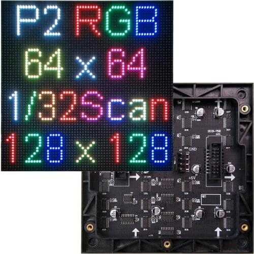 P2 RGB LED Panels 128x128mm 64x64 Pixel 1/32Scan,Full Color P2 Display Module, Compatible with PIN2DMD EVO192x64 Board