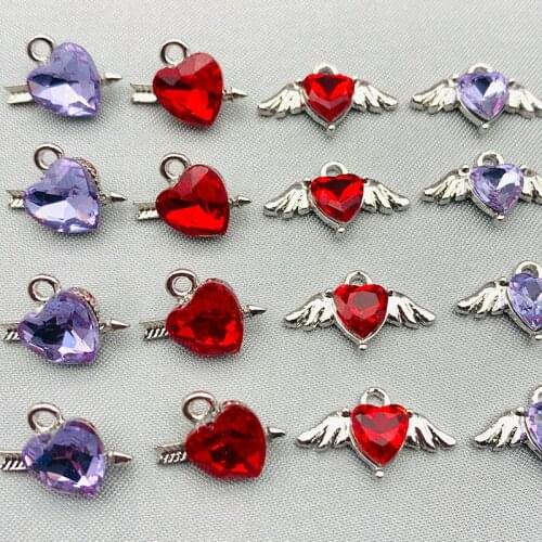 New Heart Crystal Wing Metal Charms Gold Silver Color Alloy Love Shape Pendant For DIY Fashion Earrings Jewelry Accessories Bulk