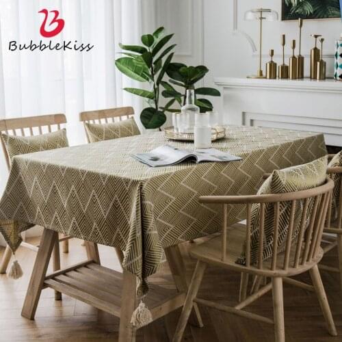 Bubble Kiss Khaki Geometric Pattern Table Cloth Rectangular Home Party Dinning Wedding Decoration Table Clothes Waterproof