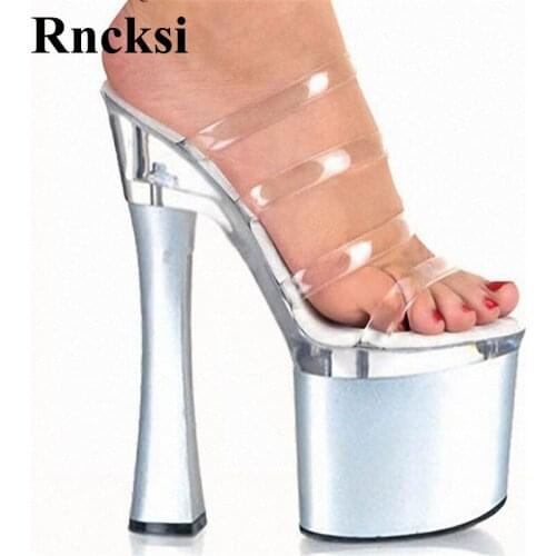 Rncksi New Women 18cm Clear Strappy Slippers Waterproof Sexy Clubbing Snow Exotic Dancer Shoes Fashion Fetish Slipper