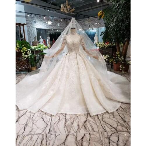 BGW HT42814 Luxury Wedding Dresses Long Sleeve Handmade Flowers Appliques High Neck Wedding Gown 2020 Fashion Vestido De Noiva