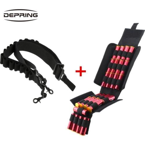 Tactical MOLLE 12 Gauge 15 Rounds Shotgun Shell Holder Gun Bungee Sling Strap Bandolier and Ammo Pouch Cartridge Storage Bag