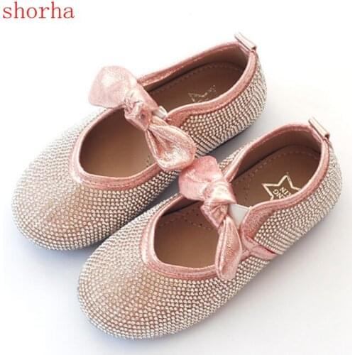 Shorha Bow cute girl leather shoes fashion childrens casual princess wedding shoes dance shoes size 21-35