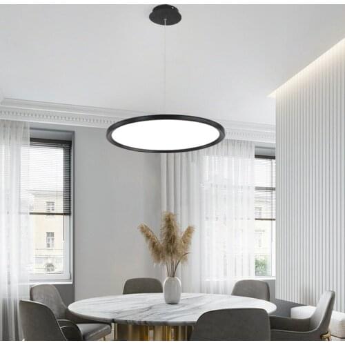 Ultra-thin Dining Room LED Chandelier Black White Gold Coffee Shop Bar Hanging Light Modern Round Simple Restaurant Pendant Lamp