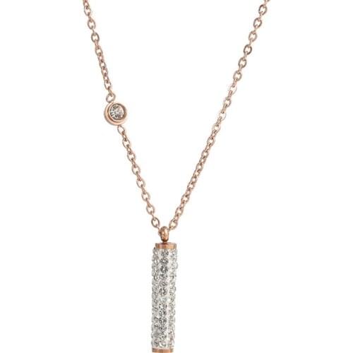 High-quality Cylindrical Inlaid Crystal Necklace Rose Gold 316 Stainless Steel Titanium Steel for Women Pendant Necklaces Metal