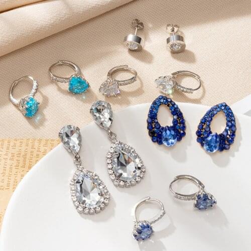 2021 New Statement Fashion Luxury Crystal Pendant Earrings Elegant Shiny Rhinestone Geometric Pendant Earrings For Women Jewelry