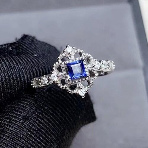 Per jewelry Natural real sapphire square style ring Free shipping 3*3mm 0.35ct gemstone 925 sterling silver Fine jewelry T204155
