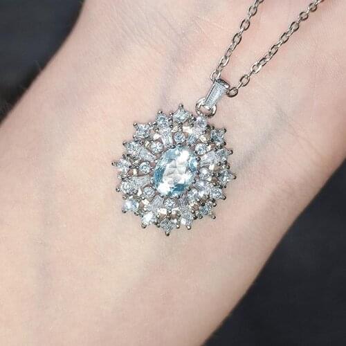 18K Gold necklace for Women Natural 1 Carat topaz pendant with Diamond Jewelry Anillos De Bizuteria Anillos Mujer Gemstone