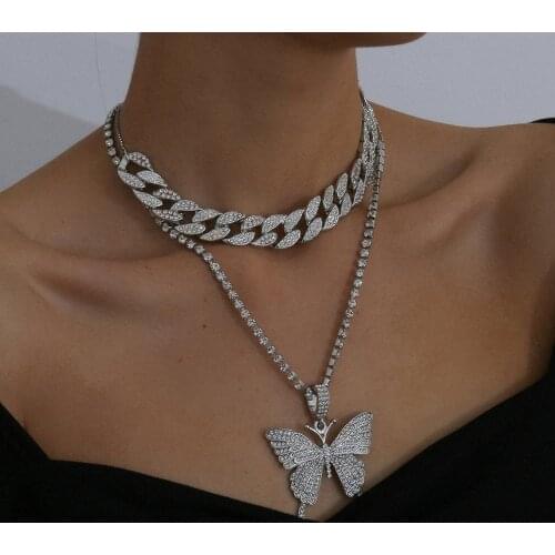 Charm necklaces for women butterfly Zinc Alloy Pendant Punk Button collar Cuba Ins wind Pendants Necklace gift black lovers