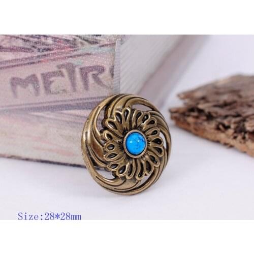 10PC 28MM Tribal FLOWER WHIRLWIND BLUE TURQUOISE BRASS LEATHERCRAFT WALLET CONCHOS