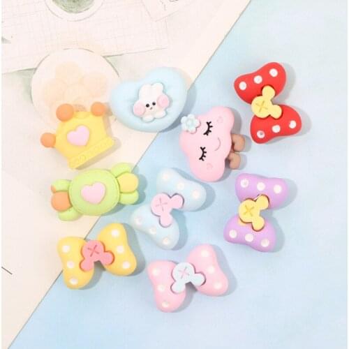 10Pcs Kawaii Mini Bow Crown Candy Flat back Resin Cabochons Jewelry Charms Scrapbook Phone Decoration Craft DIY Hair Accessories