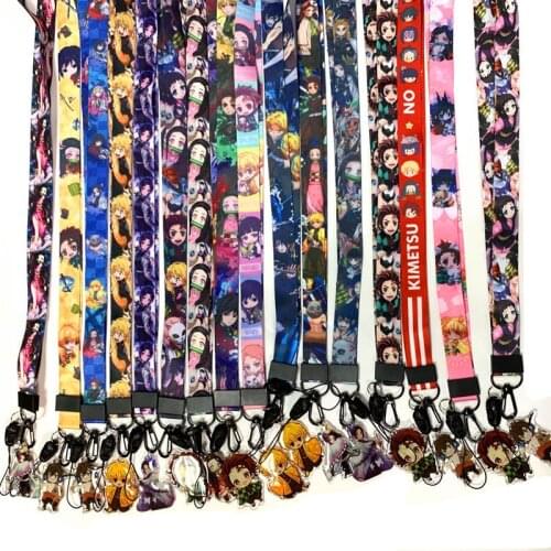 20pcs/lot Anime Demon Slayer: Kimetsu no Yaiba Long piece l double-sided Acrylic key chain pendant neck hanging rope toy gift