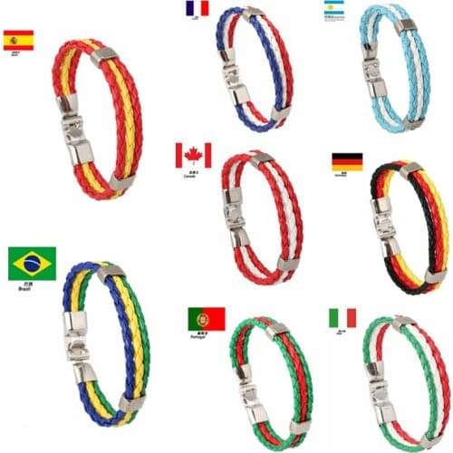 2017 Flags Design Handmade Braided Leather Bracelet Wrap Wristband Wholesale Drop Shipping Colorful Jewelry for Men Women