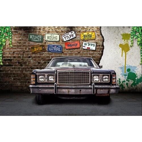 3d wallpaper custom photo Vintage nostalgic license plate classic car storefront bar room 3d wall murals wallpaper for walls 3 d