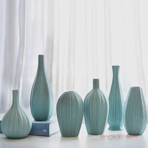 6 Pcs Set Frosted Ceramic Flower Vases Modern Living Room Decoration Desktop Pottery Vase Romantic Wedding Decor White Vase