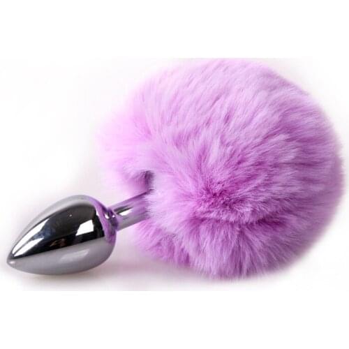 MUQU 7 colors Lovely Rabbit Tail furry butt plug small size Stainless Steel Metal anal Plug sex toys for woman sex adult toys