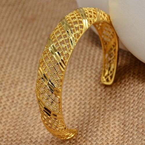 Annayoyo Openabl Dubai 24K Gold Color Bangles Womens Wife Ethiopian Bracelets Africa Jewellery Arabic Ornaments
