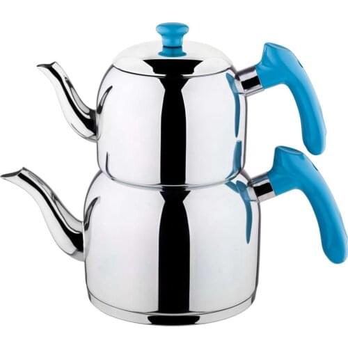 Teapot Stainless Steel For Turkish Tea Medium Size Blue Black Pink 18/10 Cr-Ni Made in Turkey