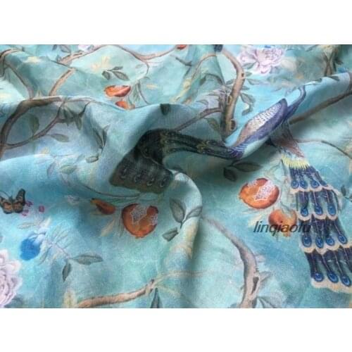 Ramie printed elegant cheongsam dress fabric High-end linen fabric