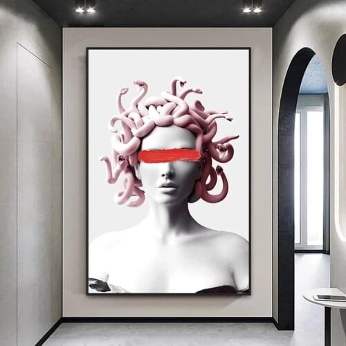 Graffiti Wall Art Vaporwave Sculpture Of Medusa Canvas Posters Abstract Cover Face of Medusa Paintings On the Wall Art Pictures