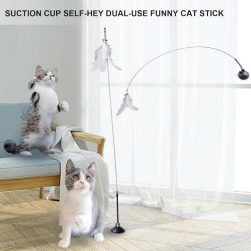 Cats Wand Toy Good Tenacity Pet Interaction Recreational Cats Teaser Feather Stick Toy with Suction Cup Cats Supplies