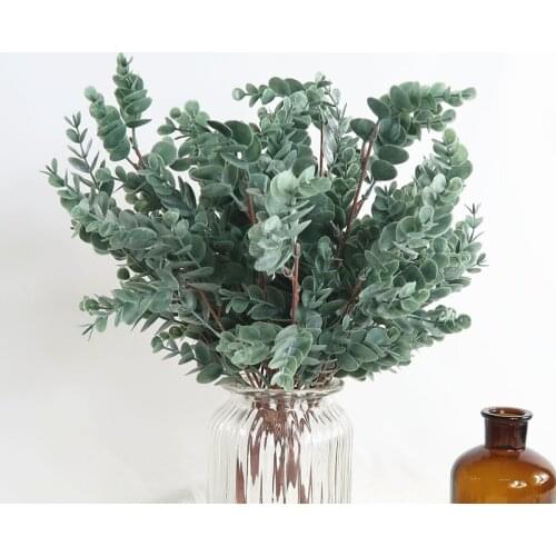 Artificial eucalyptus bouquet soft plastic fake leaves green plant wedding DIY home shop decorative flowers