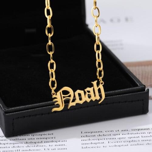 Custom Gothic Old English Nameplate Necklace For Women Stainless Steel Pin Chain Choker Necklaces Men Boho Pretty Jewelry Gift