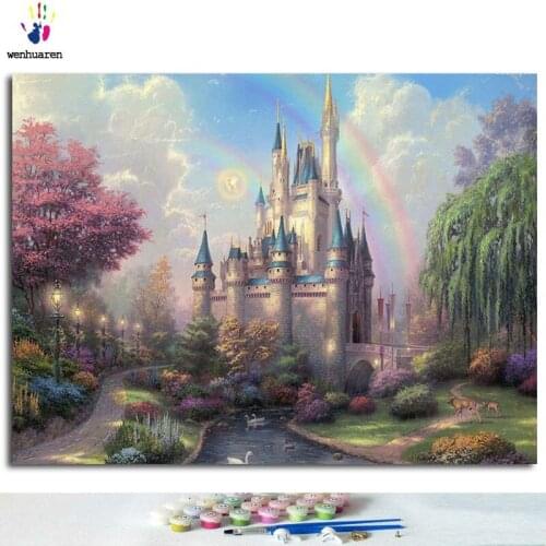 Rainbow Castle DIY painting digital hand-painted canvas oil painting unique gift wall art picture for home decoration