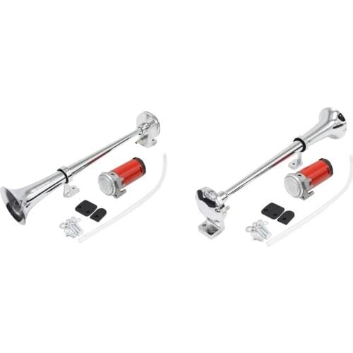 2pcs Universal 17inch Single Trumpet Car Air Horn 12V Compressor 150DB Air Hose Car Horn Speaker for Truck Boat Motorcycle